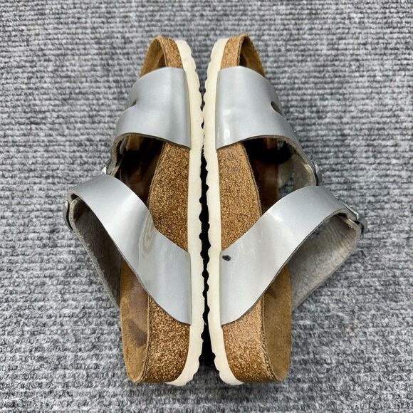 Betula Birkenstock Leo Sandals Womens 39/ 8-8.5 Silver Metal Buckle 3 Strap - Picture 4 of 10